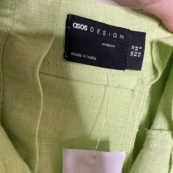 Asos Design Linen Tie Strap Swing Flax Midi Sundress Women's Apple Green Size 6 - Picture 5 of 5